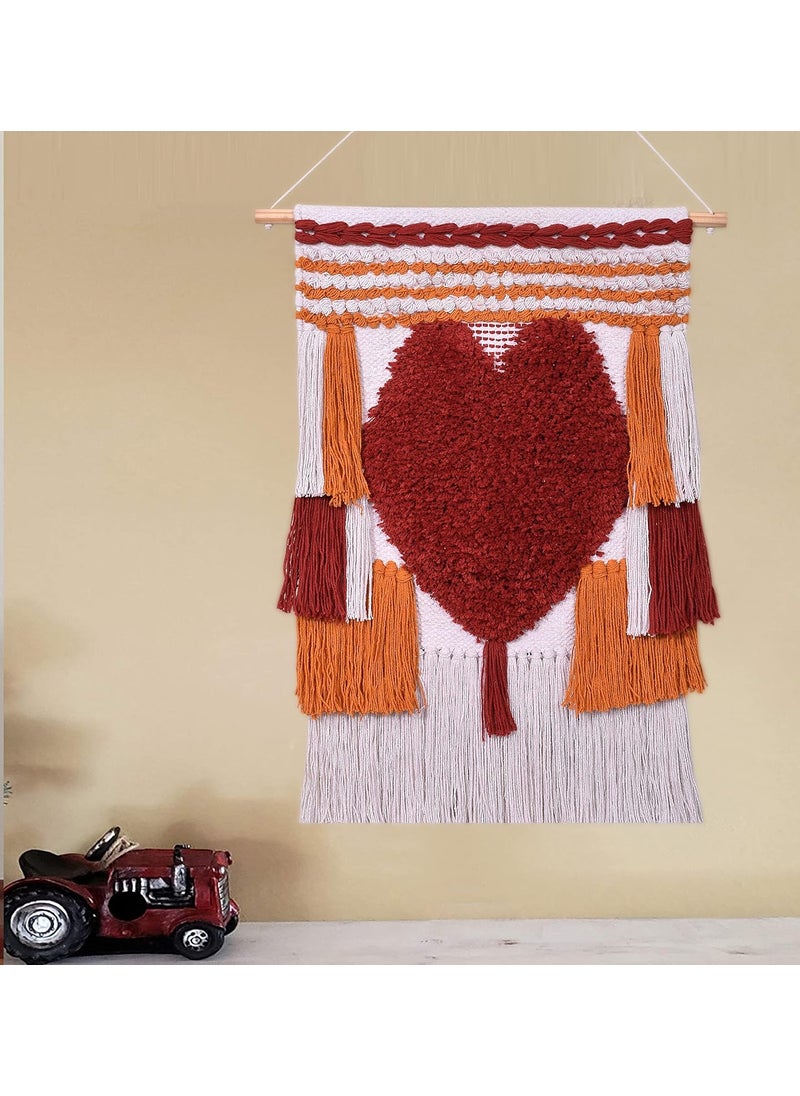 TSUKUYOMI TSUKUYOMI Pack of 1 Large Heart Macrame Bohemian Nordic Woven Wall Hanging Decor Tapestry Hippie Beautiful Geometric Art 15 x 24 Inch Mustard002  - Image 2