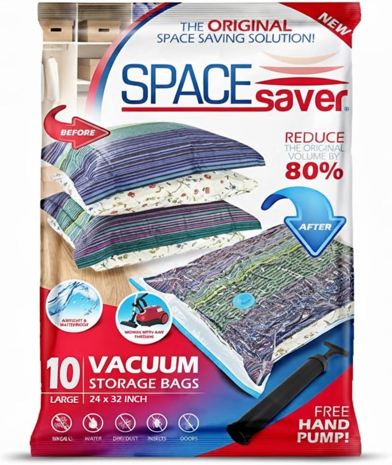 Spacesaver 10 Pack Large Vacuum Storage Bags for Comforters, Blankets & Clothes – Vacuum Sealed Compression Bags with Hand Pump – Space Saver Storage Bags for Bedding, Moving, Travel & Organization - Image 1