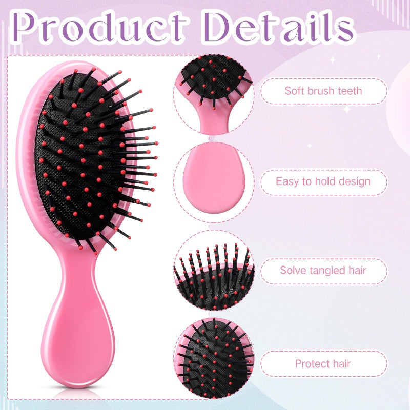 Yoande 36 Packs Mini Detangling Hairbrush Squirt Detangler combs Toddler Soft Bristle Travel Hairbrush Women Girl (Pink) - Image 3