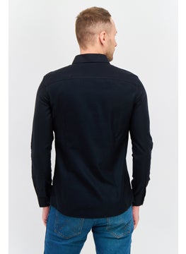 Selected Homme Men Slim Fit Long Sleeves Plain Casual Shirt, Black  - Image 3