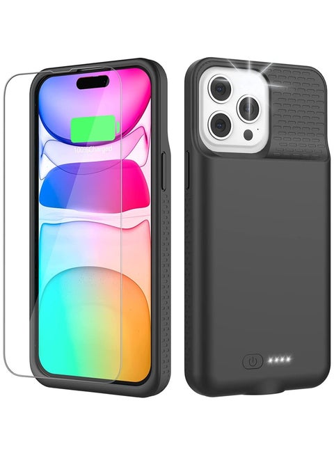Battery Case for iPhone 14/14 Pro, Real 4500mAh Rechargeable Smart Extended Charging Case with 1x Screen Protector, Ultra-Slim Portable Protective Battery Pack (6.1 inch) Black