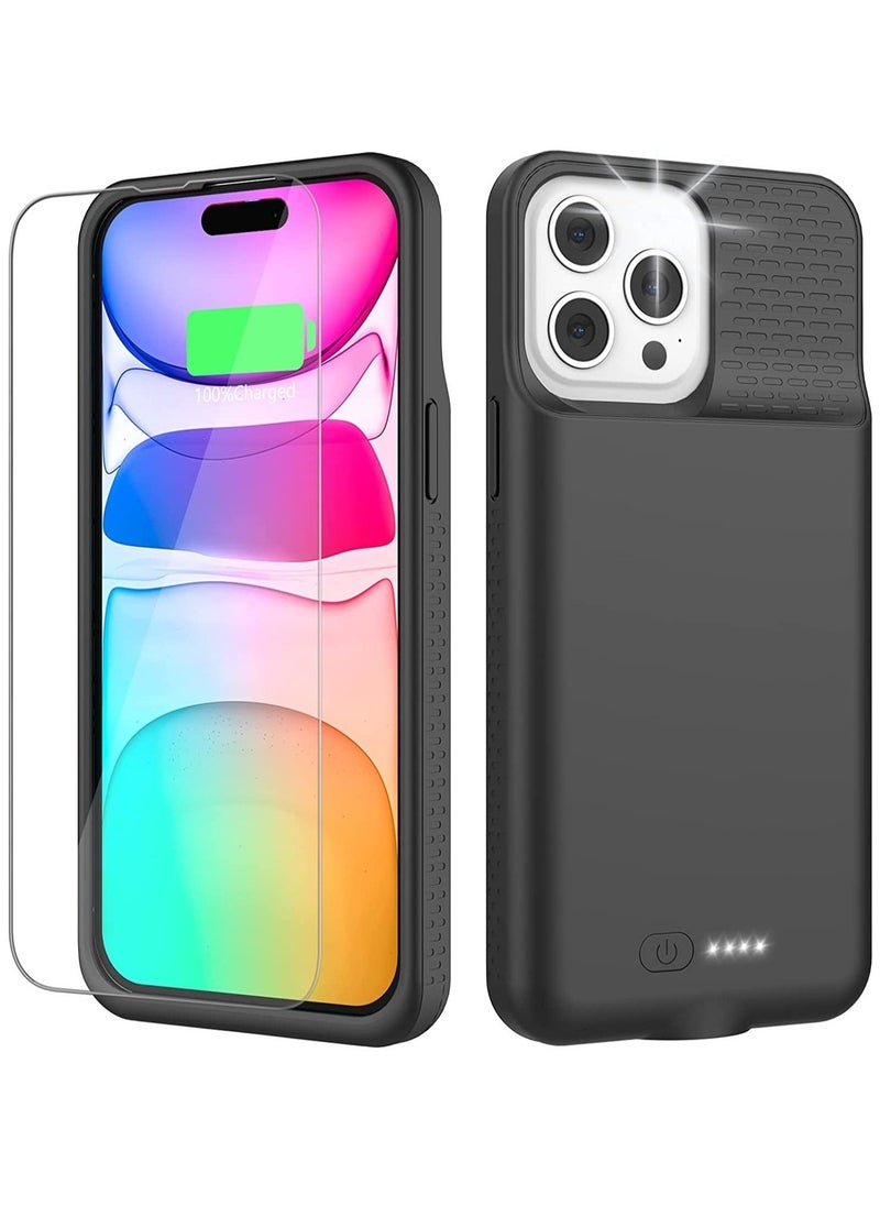 Battery Case for iPhone 14/14 Pro, Real 4500mAh Rechargeable Smart Extended Charging Case with 1x Screen Protector, Ultra-Slim Portable Protective Battery Pack (6.1 inch) Black