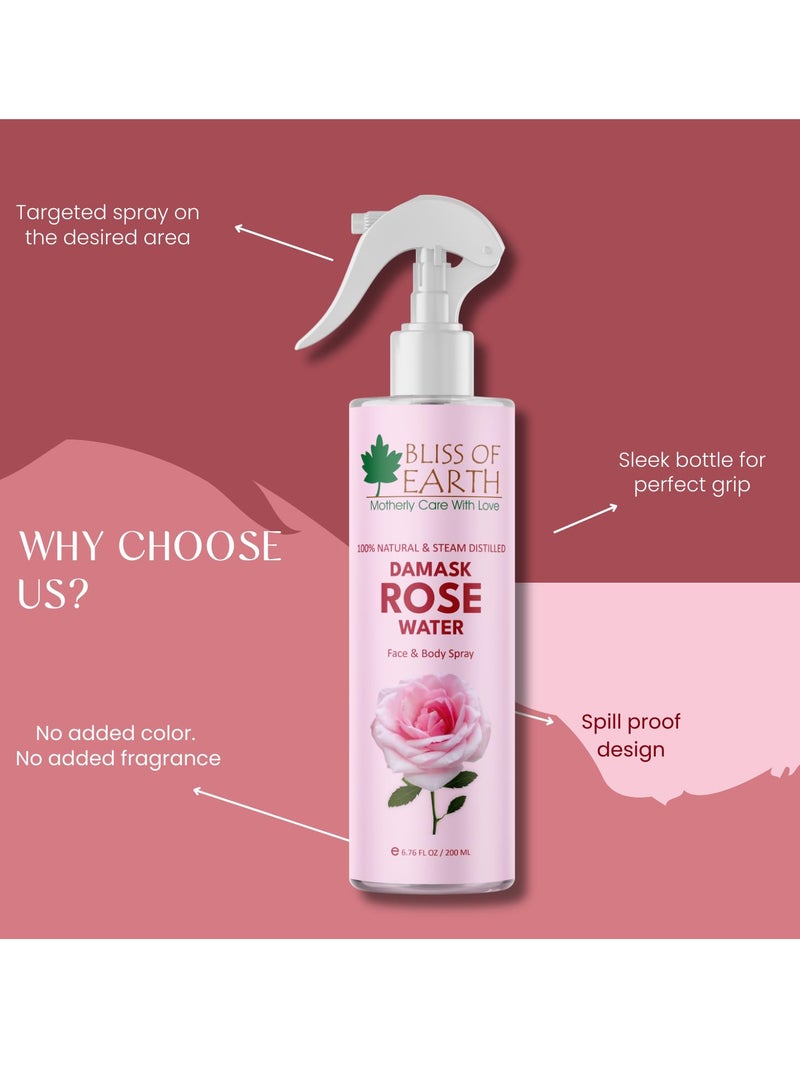 بليس اوف ايرث بخاخ ماء الورد الدمشقي للوجه والبشرة من بليس أوف إيرث، هيدروسول عضوي نقي 100%، تونر مهدئ للوجه، رذاذ علاجي طبيعي للعناية بالبشرة والشعر، 200 مل - Image 2