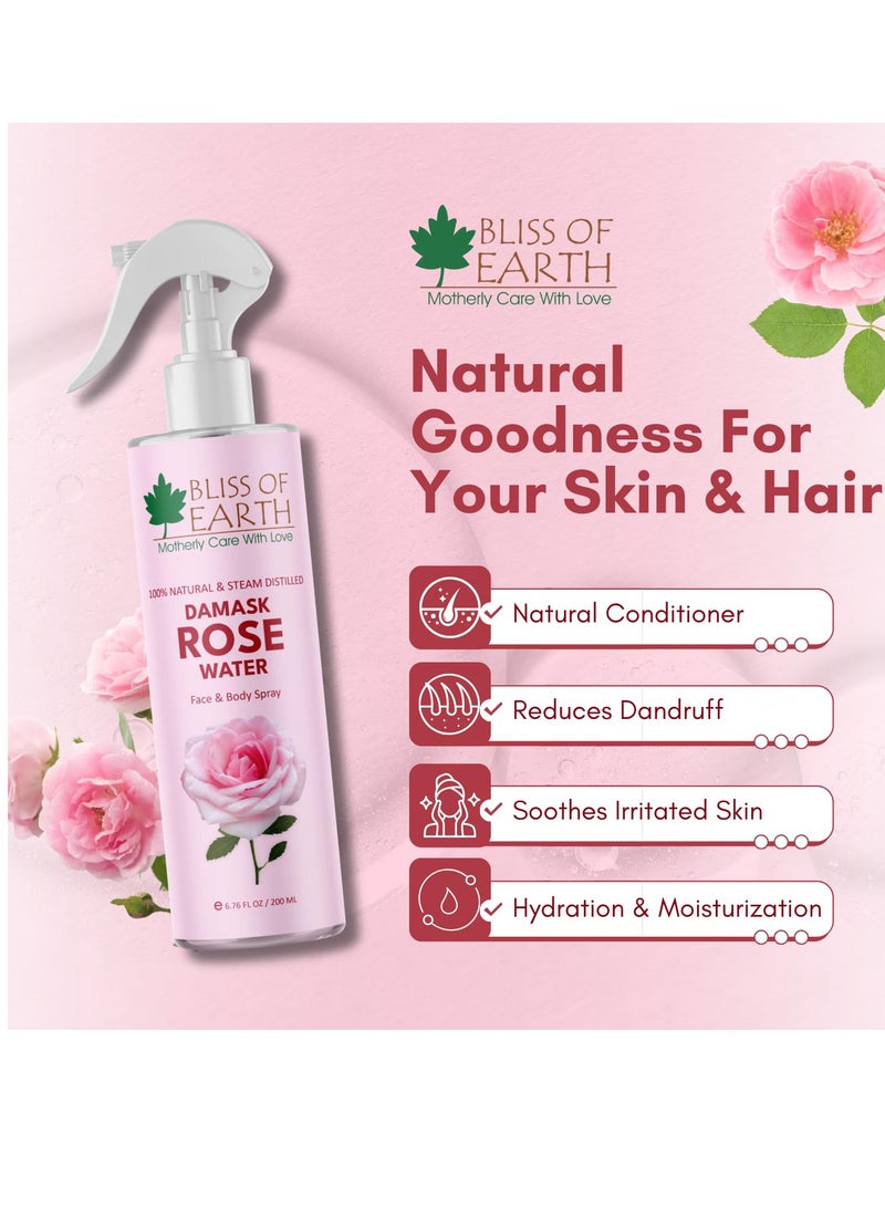بليس اوف ايرث بخاخ ماء الورد الدمشقي للوجه والبشرة من بليس أوف إيرث، هيدروسول عضوي نقي 100%، تونر مهدئ للوجه، رذاذ علاجي طبيعي للعناية بالبشرة والشعر، 200 مل - Image 4