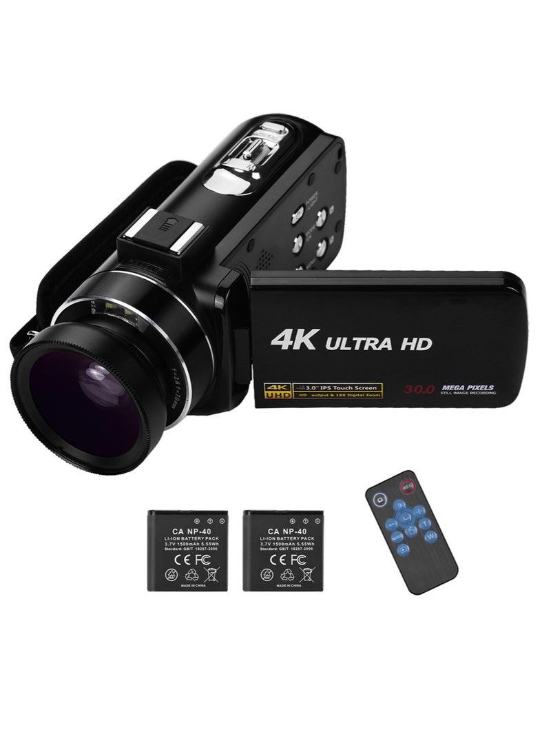 4K Ultra HD Handheld DV Professional Digital Video Camera CMOS Sensor   Camcorder with 0.45X Wide Angle Lens with Macro Hot Shoe Mount 3.0 Inch IPS Monitor Burst Shooting Anti-Shaking Function
