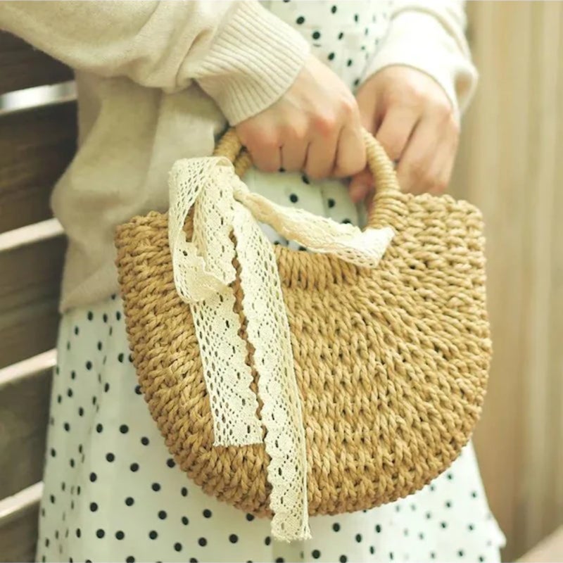 Classic Vintage Hand-woven Straw Women's Bag - Image 4