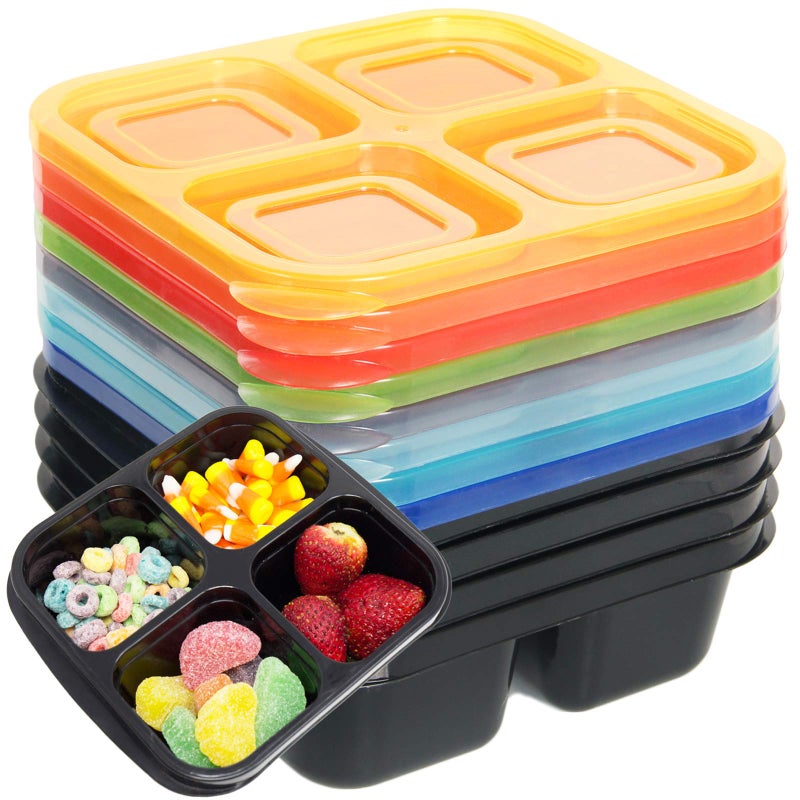 Youngever 8 Pack 4-Compartment Reusable Snack Box Food Containers  Bento Lunch Box  Meal Prep Containers  Divided Food Storage Containers (Rainbow Color) - Image 1