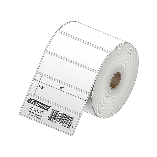 Ecotherm 4" x 1.5" Thermal Labels | 6 Rolls | 10800 Labels | fits Zebra, Munbyn, Rollo, Godex, Arkscan, iDPRT, Offnova Thermal Label Printers and More | Blank White Adhesive Stickers by Ecotherm - Image 2