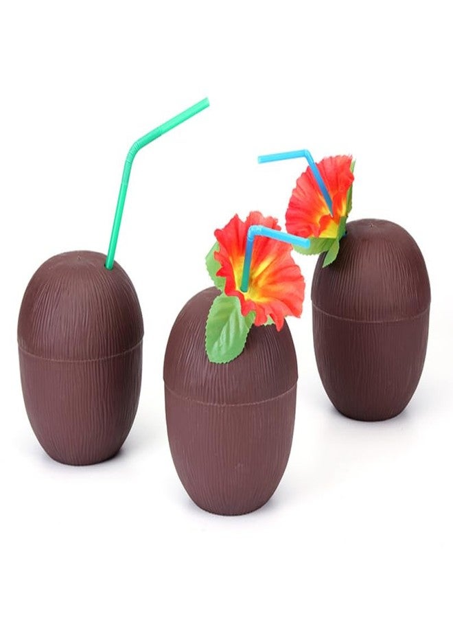 ULDIGI 2Pcs 17Oz Coconut Drink Cups with Detachable Base Plastic Tiki Party Cups for Hawaiian Beach Luau Bar Party Supplies with Decorative Straws - Image 4