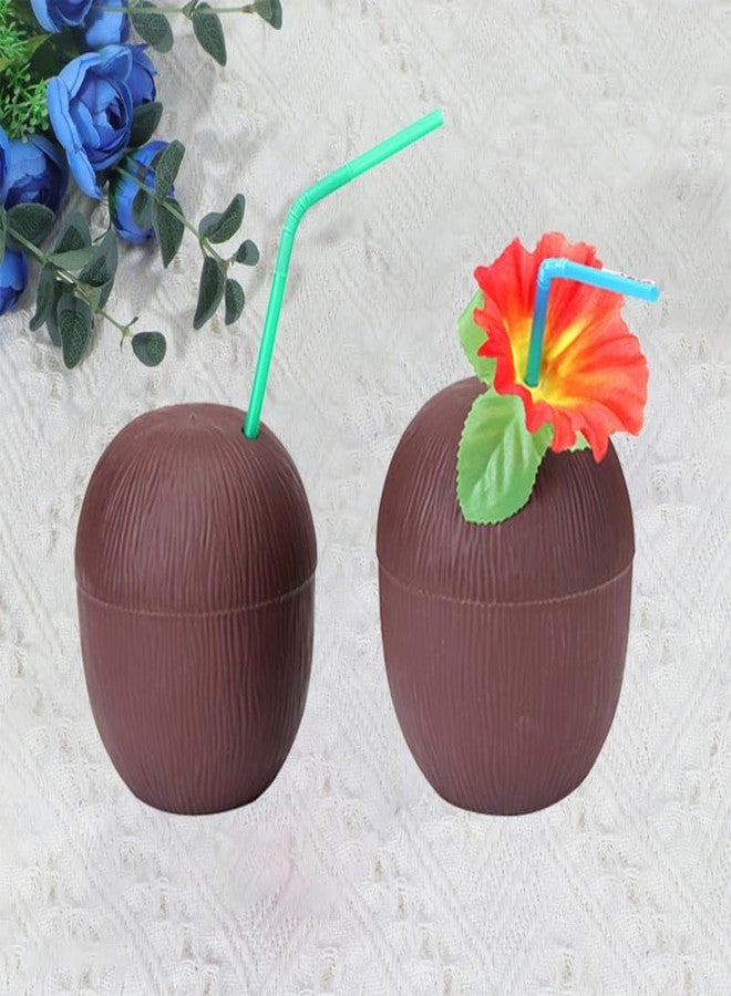 ULDIGI 2Pcs 17Oz Coconut Drink Cups with Detachable Base Plastic Tiki Party Cups for Hawaiian Beach Luau Bar Party Supplies with Decorative Straws - Image 5