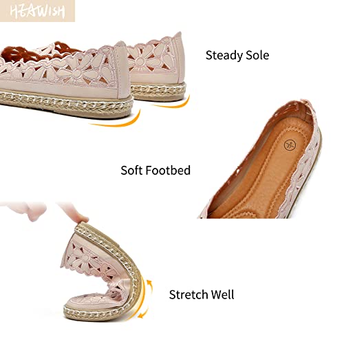 HEAWISH Women’s Ballet Flat Daisy Round Toe Dress Shoes Casual Slip On Rope Loafer(Pink, US7) - Image 4