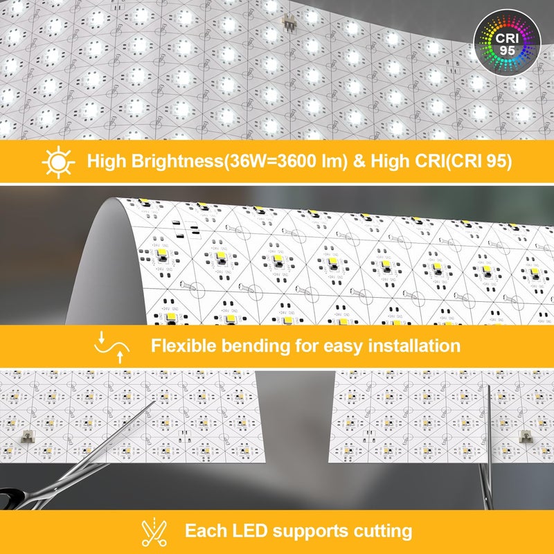 Lichaser 4 Pack LED Backlight Sheet White 6000K 24V 36W, Dimmable LED Panel Sheet Compatible with Alexa, Flexible Backlit Light Remote & APP Control, 19.7X9.7 Inch for Marble, Onyx, Quartz Countertop - Image 3