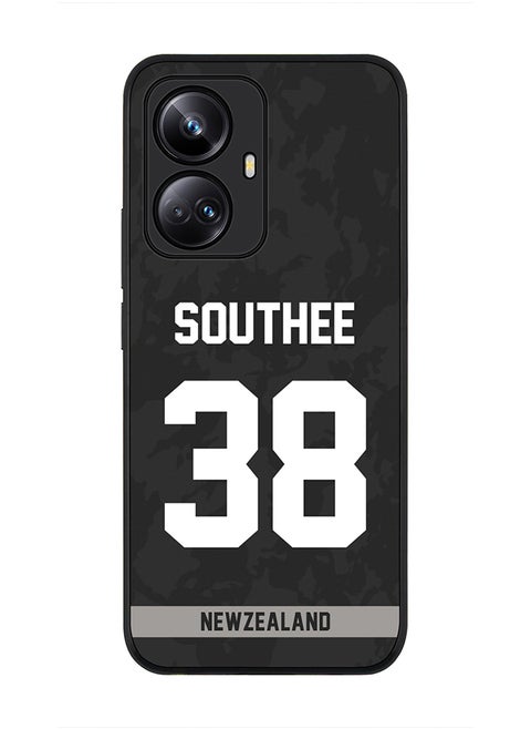 Cover for Realme 10 Pro Plus 5G Case , Rugged Black Slim fit Flexible Thin Protective Phone Cases - Player Name - Tim Southee, Jersey Number- 38