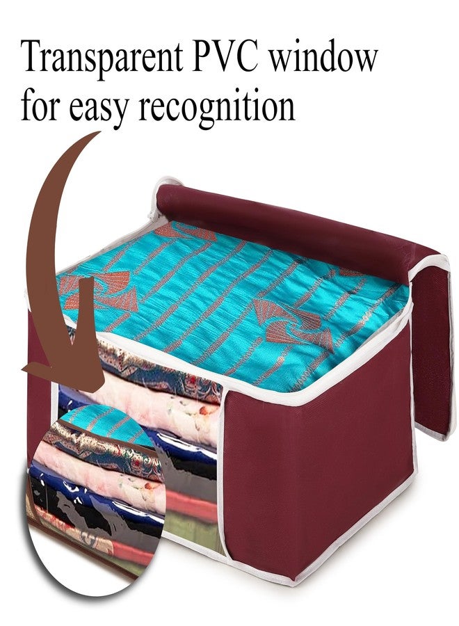 Wings Star Set of 12 Non-Woven Printed Saree Cover/Cloth Storage/Organizer with Transparent Window (Maroon) - Image 4