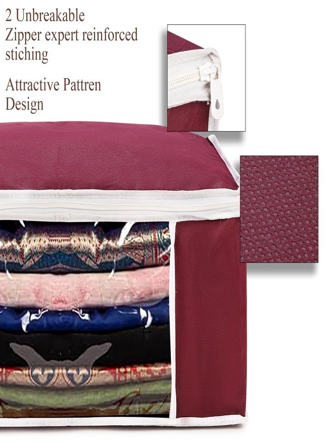 Wings Star Set of 12 Non-Woven Printed Saree Cover/Cloth Storage/Organizer with Transparent Window (Maroon) - Image 5