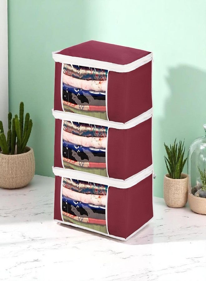 Wings Star Set of 12 Non-Woven Printed Saree Cover/Cloth Storage/Organizer with Transparent Window (Maroon) - Image 2