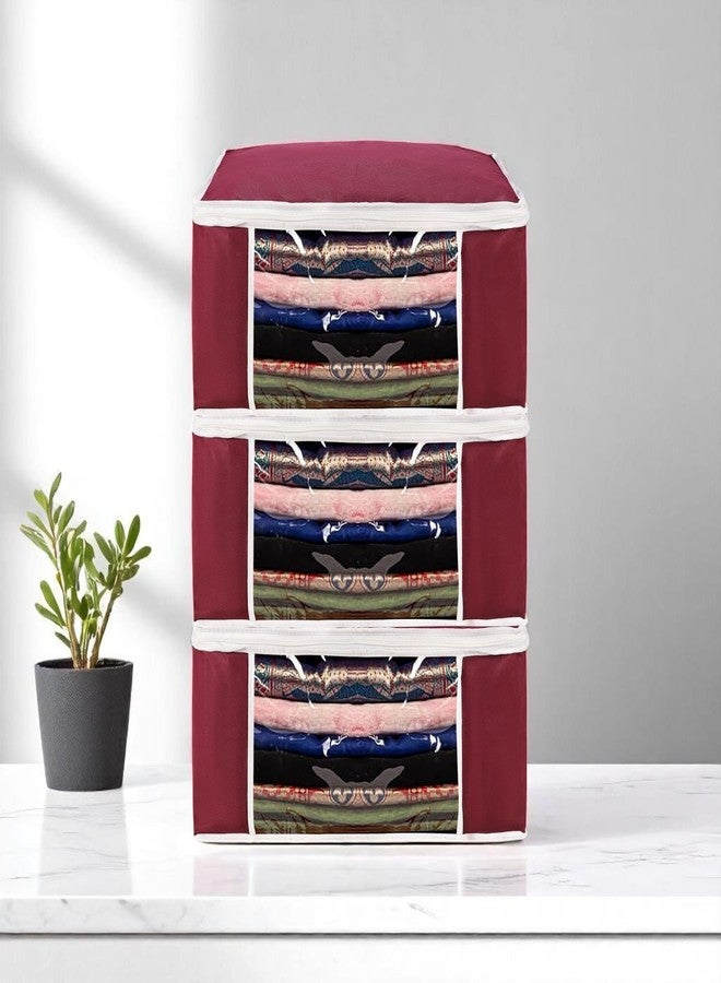 Wings Star Set of 12 Non-Woven Printed Saree Cover/Cloth Storage/Organizer with Transparent Window (Maroon) - Image 1