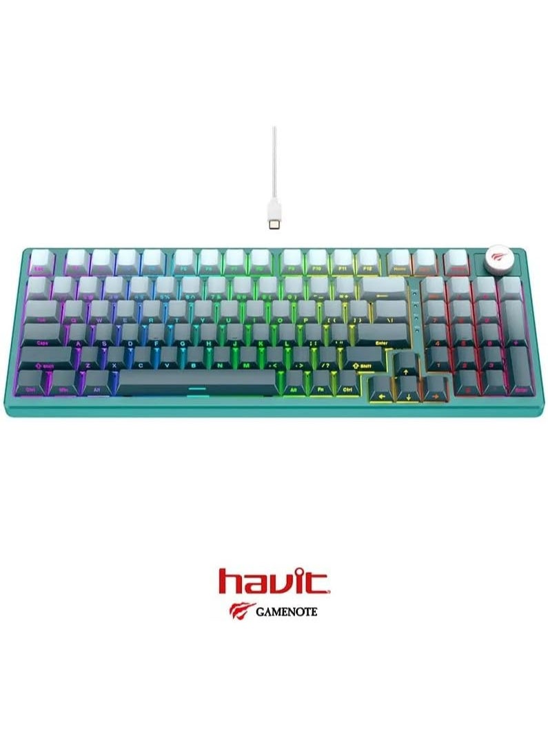 جايمنغ Havit KB899L 97 Keys Rainbow LED Backlit Green Mechanical RED SWITCH | KB899L - Image 5