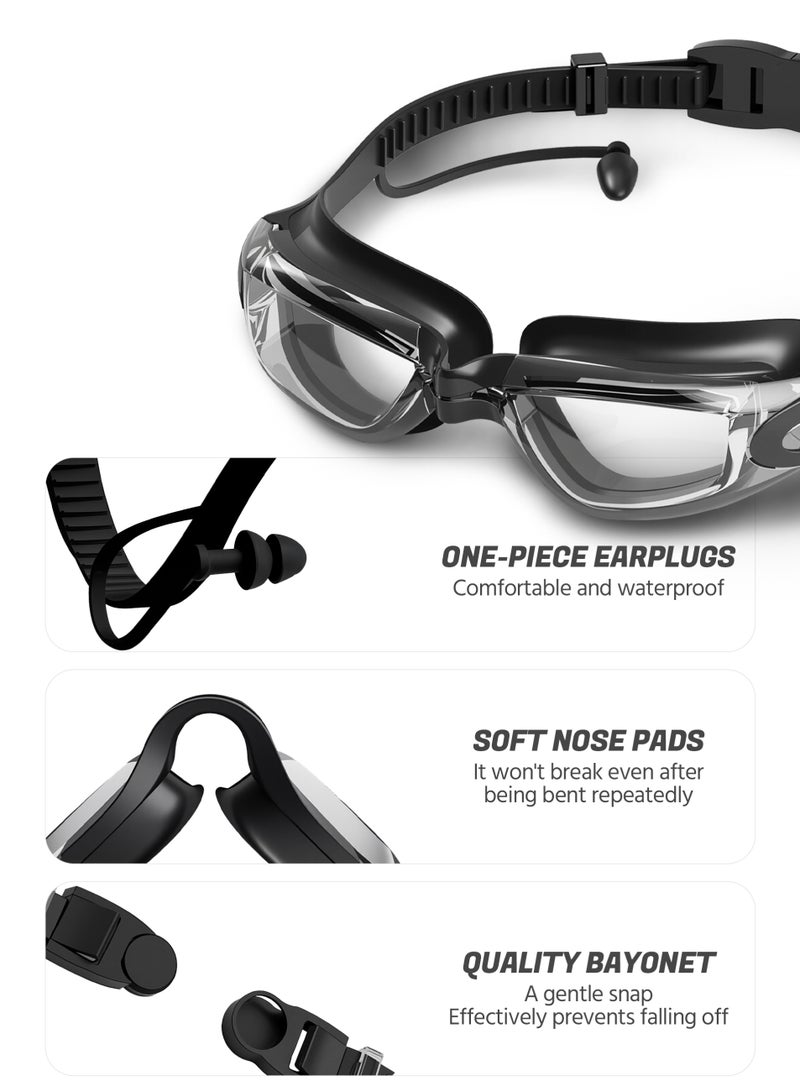مجموعة نظارات السباحة مع سدادات الأذن ، قبعة السباحة ، مشبك الأنف وحافظة هاتف مقاومة للماء حماية من الأشعة فوق البنفسجية لا تسرب رؤية واضحة سهلة الضبط - Image 4