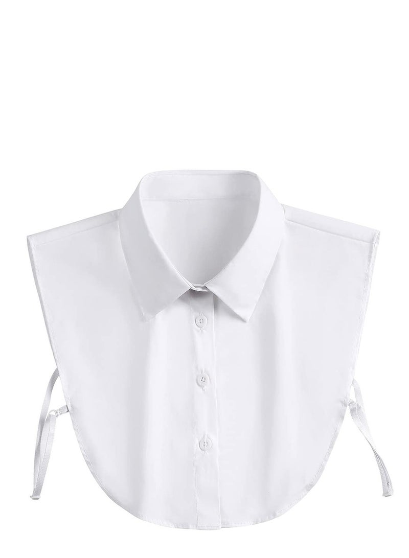 بلوزة نصفية بسماعة مزيفة للنساء، ياقة قابلة للفك، بلوزة جوكر، ياقة زخرفية، ياقة مع أساور، شريط قميص قطن، ياقه مزيفة، نقطة لابيل – أبيض - Image 1