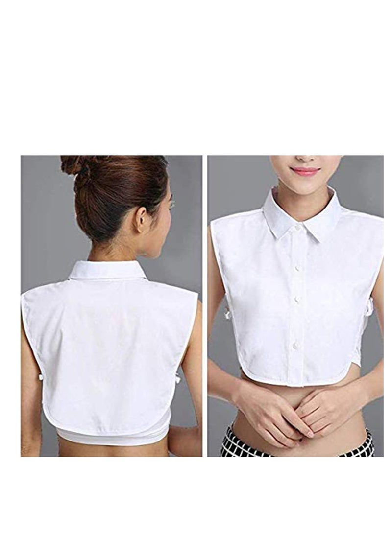 بلوزة نصفية بسماعة مزيفة للنساء، ياقة قابلة للفك، بلوزة جوكر، ياقة زخرفية، ياقة مع أساور، شريط قميص قطن، ياقه مزيفة، نقطة لابيل – أبيض - Image 3