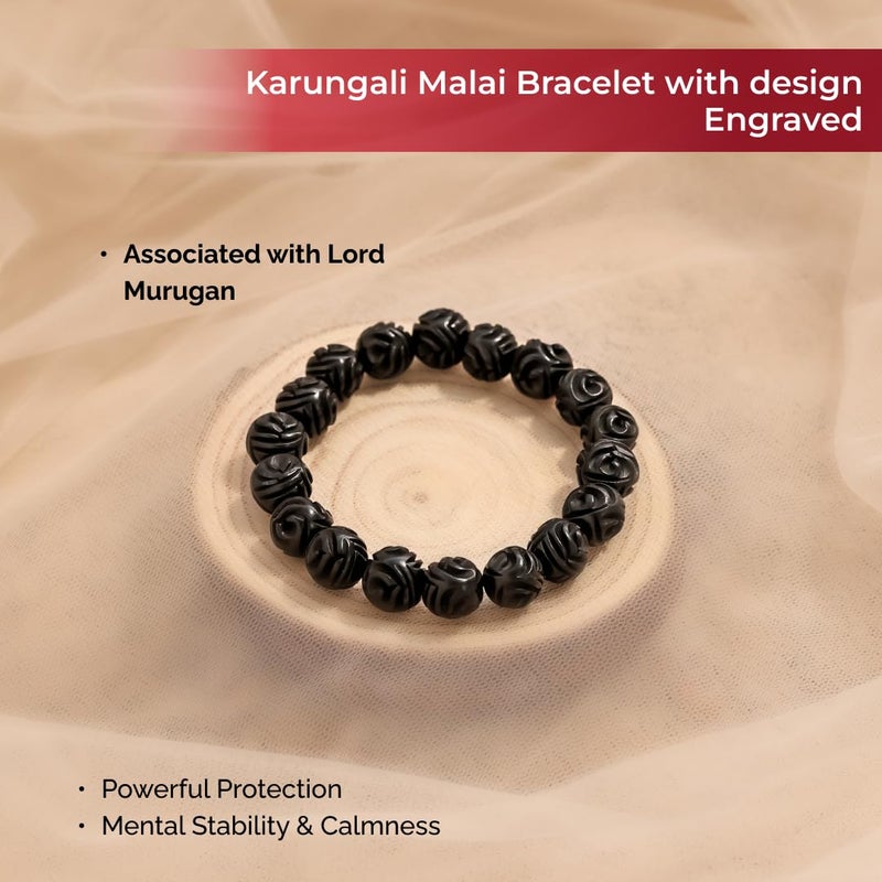 Divine Hindu Karungali Bracelet with Silver Caps | Authentic Ebony Wood Beads for Meditation and Healing | Stretchable Design for Men and Women - Image 3