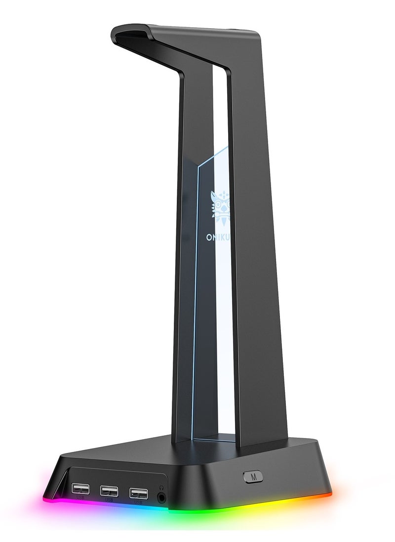 onikuma - ONIKUMA ST-2 Black with 2 USB + Audio Port Headphone Support Headphone Desk Holder Hanging Storage Accessories - Image 1
