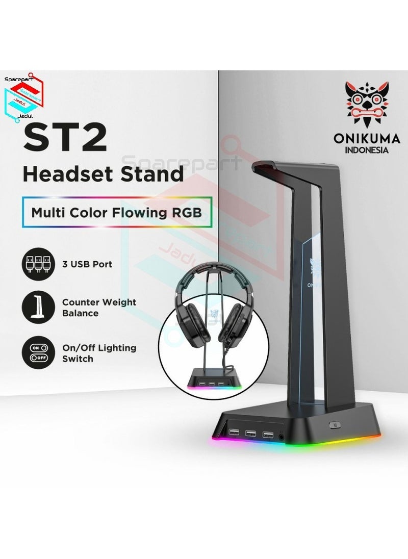 onikuma - ONIKUMA ST-2 Black with 2 USB + Audio Port Headphone Support Headphone Desk Holder Hanging Storage Accessories - Image 1