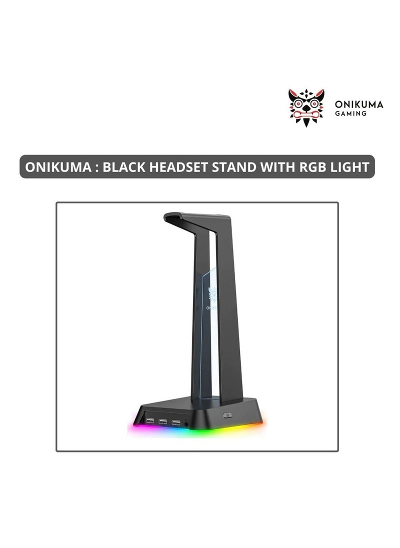 onikuma - ONIKUMA ST-2 Black with 2 USB + Audio Port Headphone Support Headphone Desk Holder Hanging Storage Accessories - Image 1