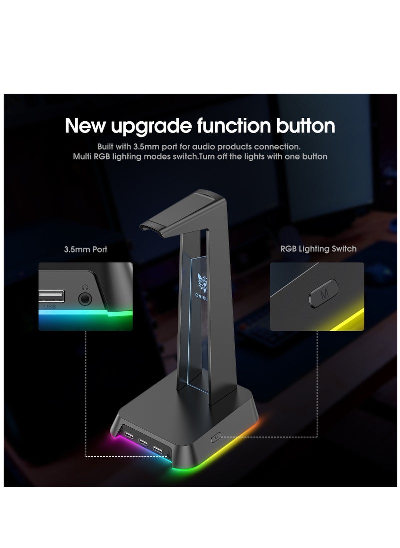 onikuma - ONIKUMA ST-2 Black with 2 USB + Audio Port Headphone Support Headphone Desk Holder Hanging Storage Accessories - Image 1