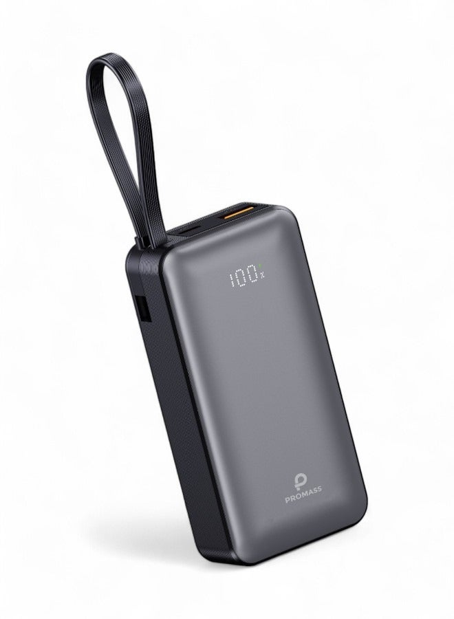 PROMASS The original power bank from Promass, 10000 capacity, supports fast charging, with a built-in cable that supports two iPhone and Type-C ports, with a built-in LED indicator to know when the power bank is running low. - Image 1