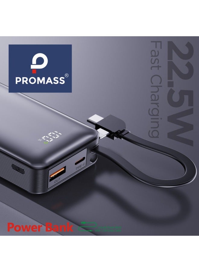 PROMASS The original power bank from Promass, 10000 capacity, supports fast charging, with a built-in cable that supports two iPhone and Type-C ports, with a built-in LED indicator to know when the power bank is running low. - Image 2