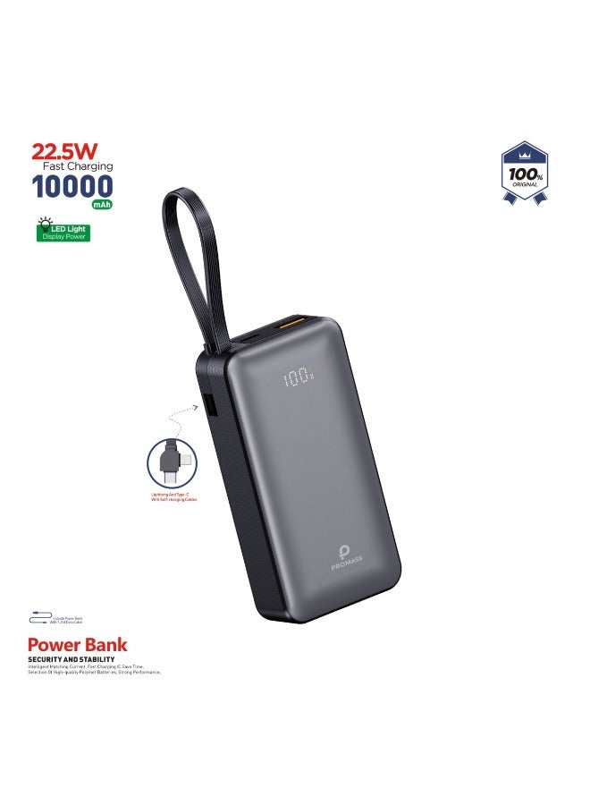 PROMASS The original power bank from Promass, 10000 capacity, supports fast charging, with a built-in cable that supports two iPhone and Type-C ports, with a built-in LED indicator to know when the power bank is running low. - Image 3