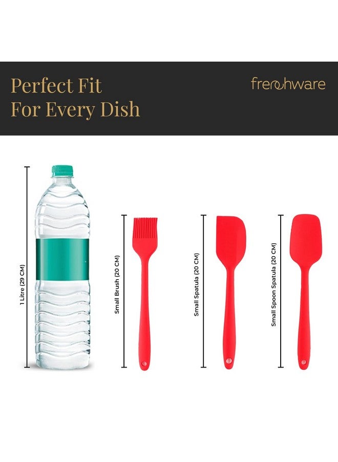 Frenchware (Set of 3, Red) Small Spatula, Small Spoon & Brush, Non-Stick Silicon Spatula Set for Cooking & Baking, Heat-Resistant -40°C to 230°C, Food-Grade & BPA-Free, Dishwasher Safe - Image 3