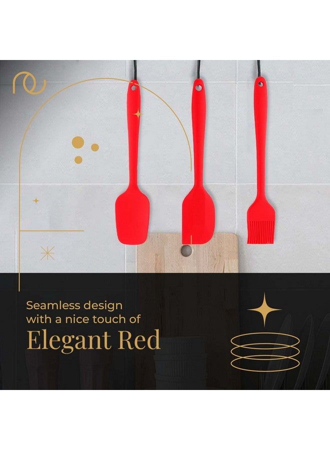 Frenchware (Set of 3, Red) Small Spatula, Small Spoon & Brush, Non-Stick Silicon Spatula Set for Cooking & Baking, Heat-Resistant -40°C to 230°C, Food-Grade & BPA-Free, Dishwasher Safe - Image 2