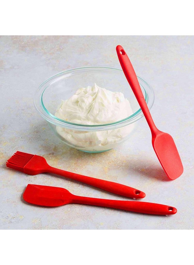 Frenchware (Set of 3, Red) Small Spatula, Small Spoon & Brush, Non-Stick Silicon Spatula Set for Cooking & Baking, Heat-Resistant -40°C to 230°C, Food-Grade & BPA-Free, Dishwasher Safe - Image 1