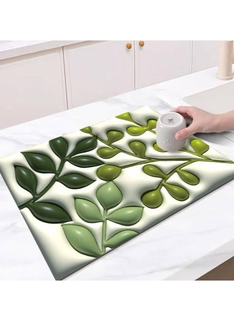LESTER - LESTER Bathroom Anti-Slip Heat Resistant Mat 3D Visual Expansion Sense, Soft Diatomaceous Floor Mat, Water Absorbent Mat Kitchen Dryer Mat Grass design 40x60cm - Image 1