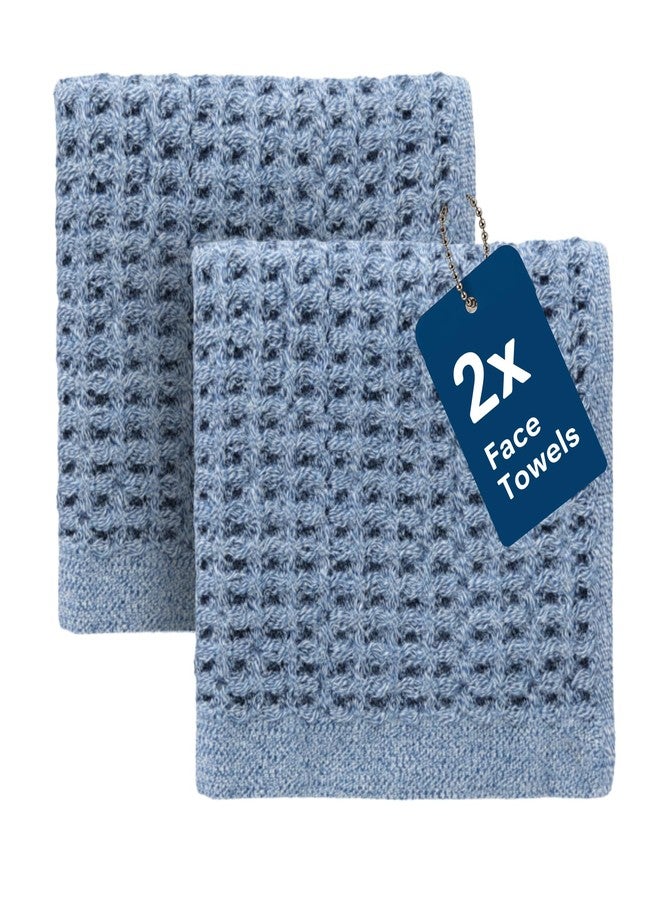 ONSEN Supima® Waffle Face Towels, Quick Dry Lint Free 100% USA Cotton, Lightweight Absorbent Face Towel Set, 12x12 in (Denim Blue, Face Towel 2-Pack) - Image 1