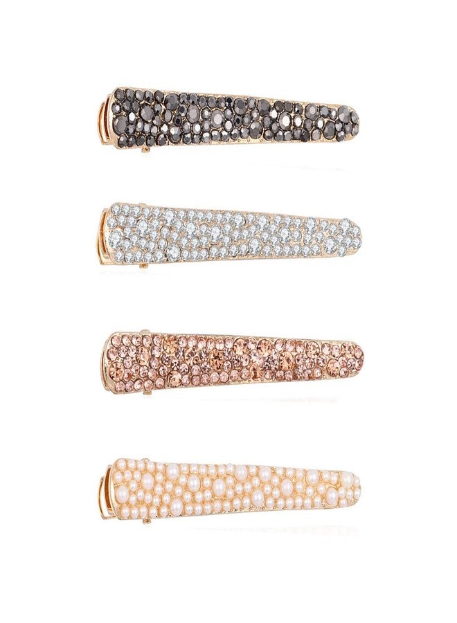 Ruihfas Fashion 4Pcs Eye-catching Women Girls Pearl Rhinestone Beak Clip Duckbill Clip Alligator Clip Hair Clip Hairpin 2.36×0.4 inch - Image 1