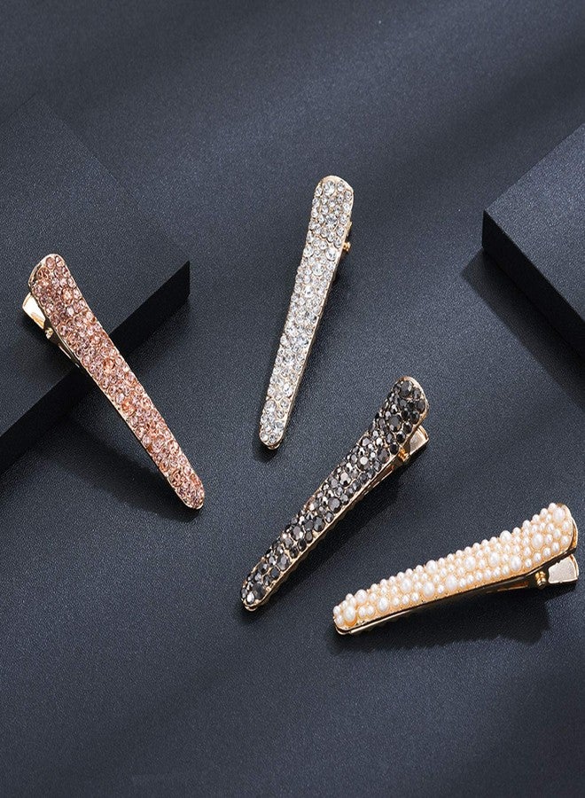 Ruihfas Fashion 4Pcs Eye-catching Women Girls Pearl Rhinestone Beak Clip Duckbill Clip Alligator Clip Hair Clip Hairpin 2.36×0.4 inch - Image 5