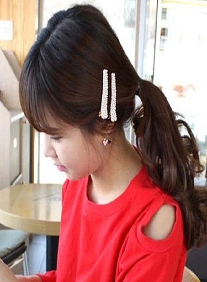 Ruihfas Fashion 4Pcs Eye-catching Women Girls Pearl Rhinestone Beak Clip Duckbill Clip Alligator Clip Hair Clip Hairpin 2.36×0.4 inch - Image 2