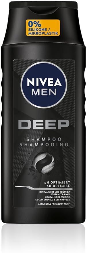 Nivea شامبو نيفيا للرجال العميق ضد الشعر الدهني مع الفحم النشط لتجديد النشاط لشعور منعش يدوم طويلاً شامبو شعر نباتي للتنظيف العميق 250 مل - Image 1