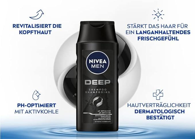 Nivea شامبو نيفيا للرجال العميق ضد الشعر الدهني مع الفحم النشط لتجديد النشاط لشعور منعش يدوم طويلاً شامبو شعر نباتي للتنظيف العميق 250 مل - Image 2