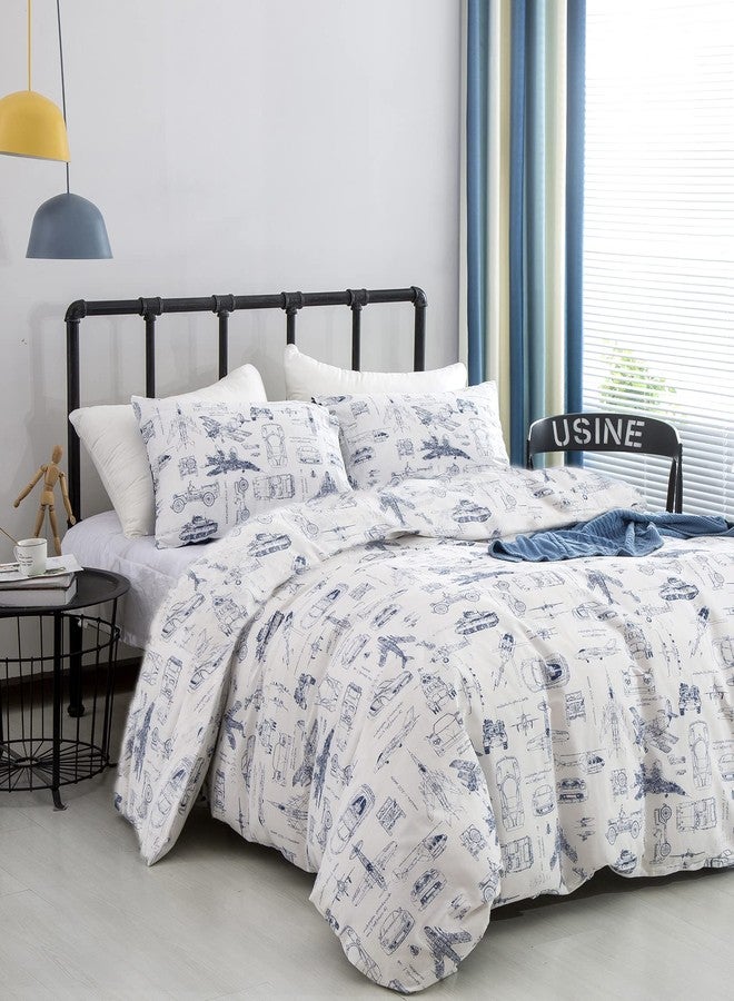 CLOTHKNOW طقم غطاء لحاف كوين للأطفال من كلوث نو، أبيض وأزرق، بتصميم سيارات، طقم مفروشات، غطاء لحاف كوين، غطاء لحاف برسومات كرتونية، طقم غطاء لحاف - Image 5