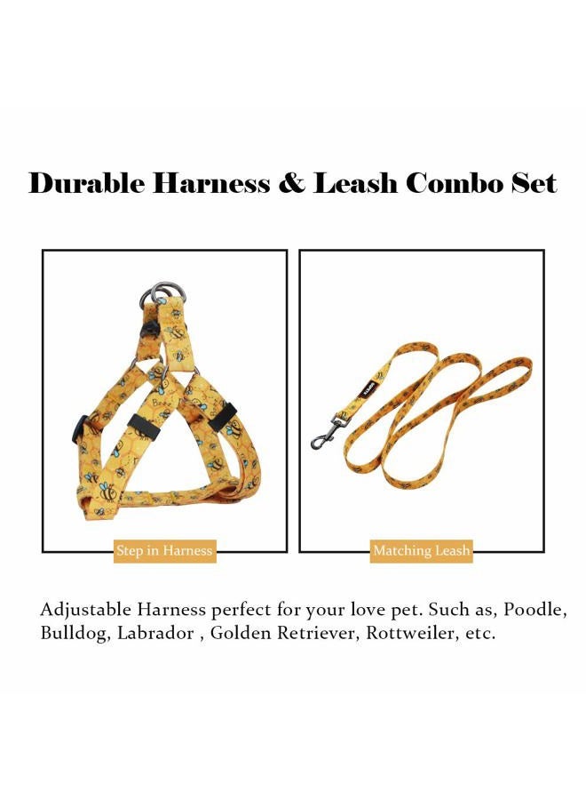 QQPETS Dog Harness Leash Set Adjustable Heavy Duty No Pull Halter Harnesses for Small Medium Large Breed Dogs Back Clip Anti-Twist Perfect for Walking (M(19"-26" Chest Girth), Yellow Bee) - Image 4