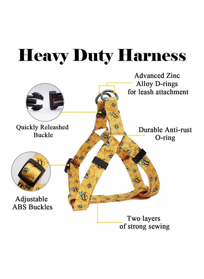 QQPETS Dog Harness Leash Set Adjustable Heavy Duty No Pull Halter Harnesses for Small Medium Large Breed Dogs Back Clip Anti-Twist Perfect for Walking (M(19"-26" Chest Girth), Yellow Bee) - Image 2