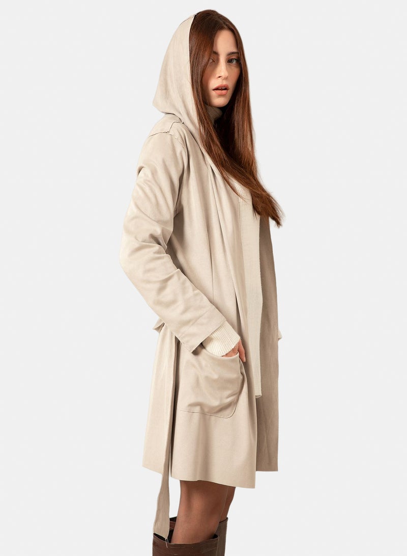 belle Open Neck Suede Hooded Cardigan - Image 2