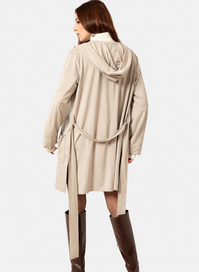 belle Open Neck Suede Hooded Cardigan - Image 3