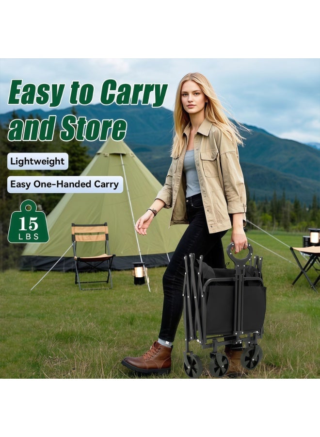 CHIYLE Rolling Cart Foldable Wagon with Extended Tailgate – 150L Large Capacity, 8-Inch Off-Road Wheels, Collapsible Utility Cart for Garden, Camping, Outdoor – Black - Image 4
