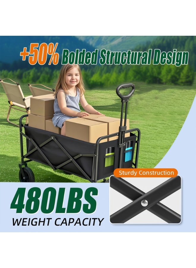 CHIYLE Rolling Cart Foldable Wagon with Extended Tailgate – 150L Large Capacity, 8-Inch Off-Road Wheels, Collapsible Utility Cart for Garden, Camping, Outdoor – Black - Image 3